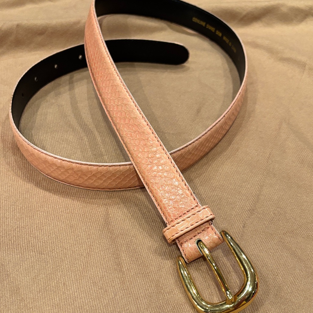 Women's Pink Snake Skin Belt With Gold Buckle